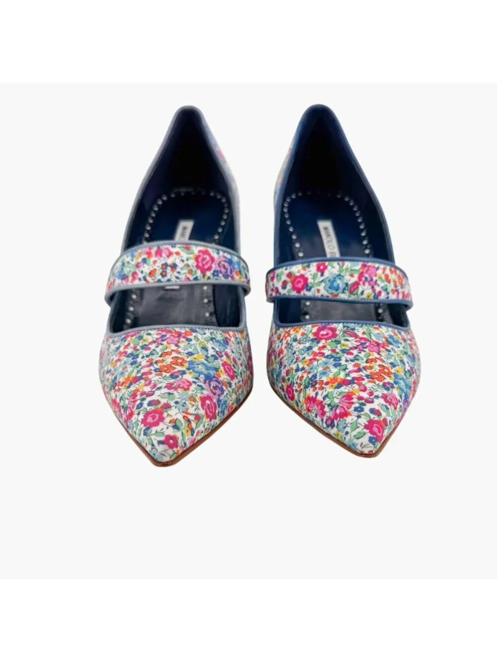 Manolo Blahnik Vibota Floral Mary Jane Pumps Heels Size 38.5 US 8.5 Multicolor
